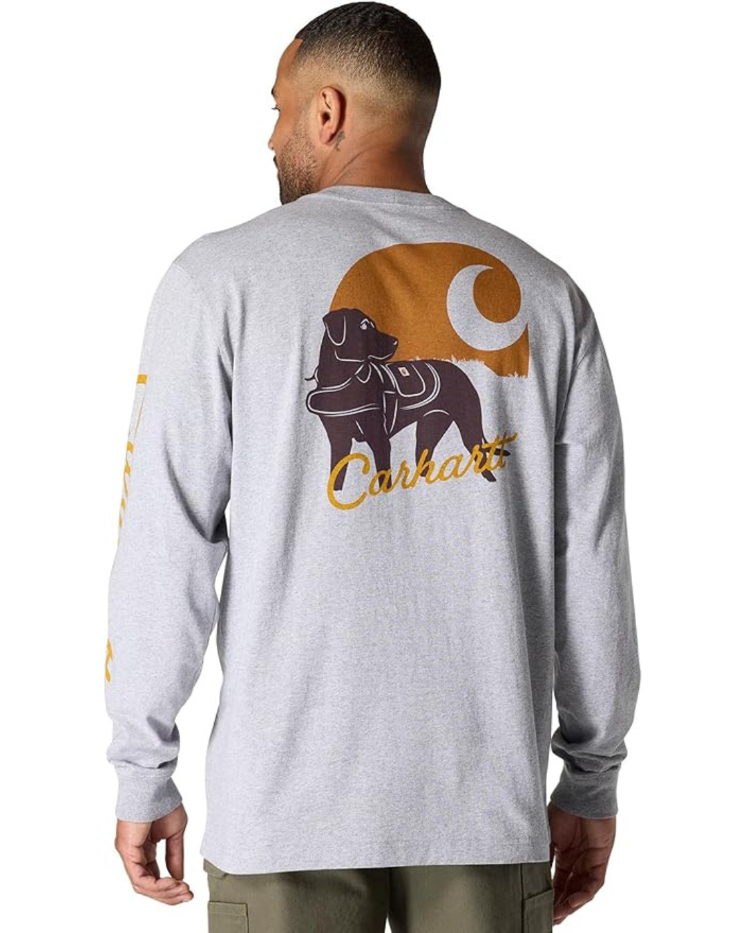 CARHARTT LOOSE FIT HEAVYWEIGHT LONG-SLEEVED POCKET DOG GRAPHIC T-SHIRT - HEATHER GRAY