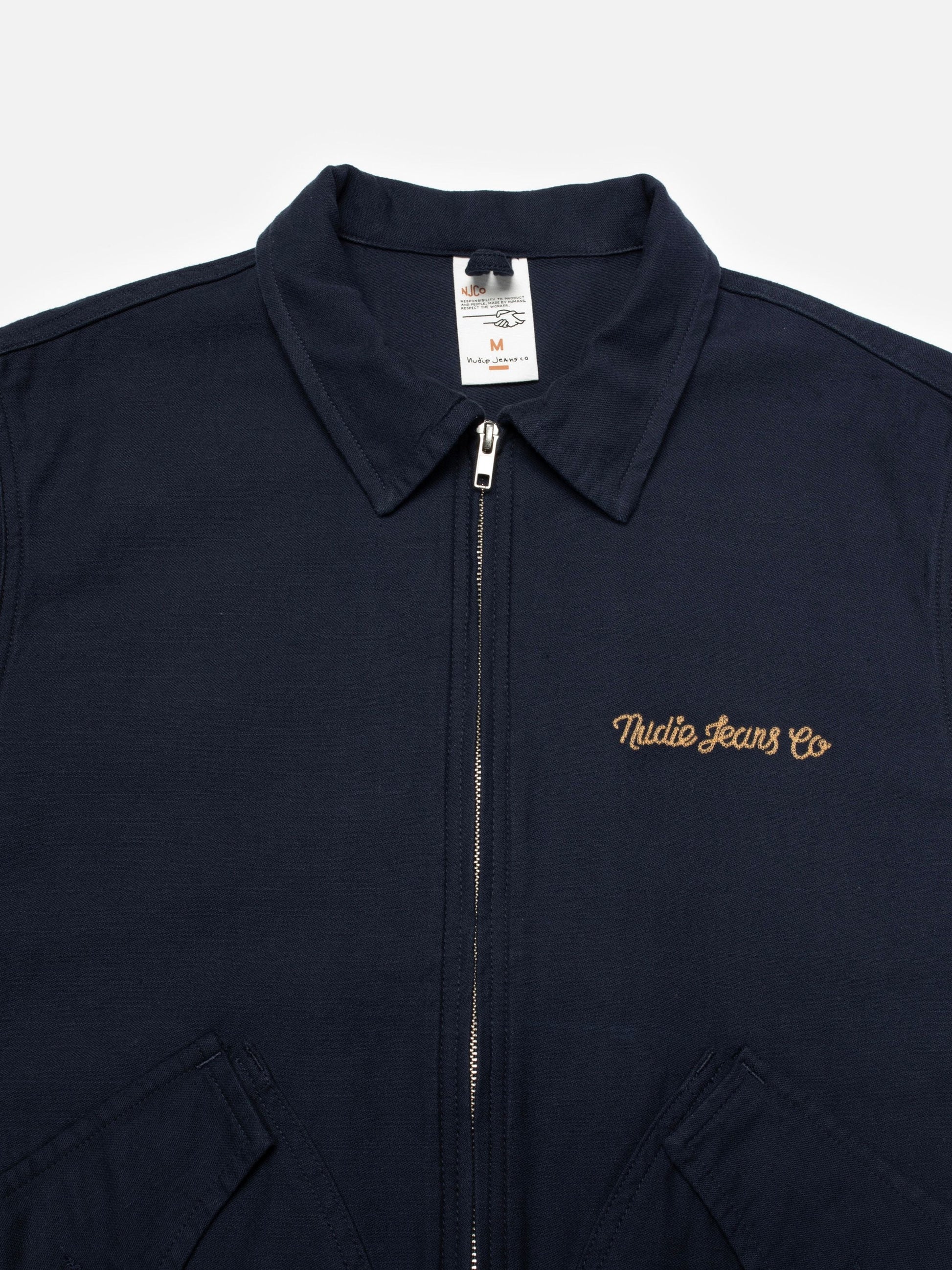 NUDIE JEANS BLAKE ZIP JACKET BACK SATEEN - NAVY