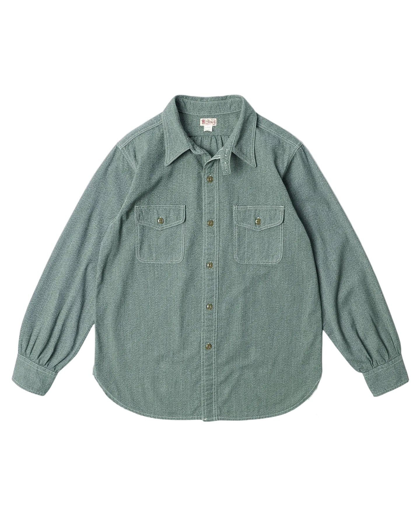 MILITORA LOT 217 1940S POIMED COLLAR SALT & PEPPER SHIRT - SAGE GREEN