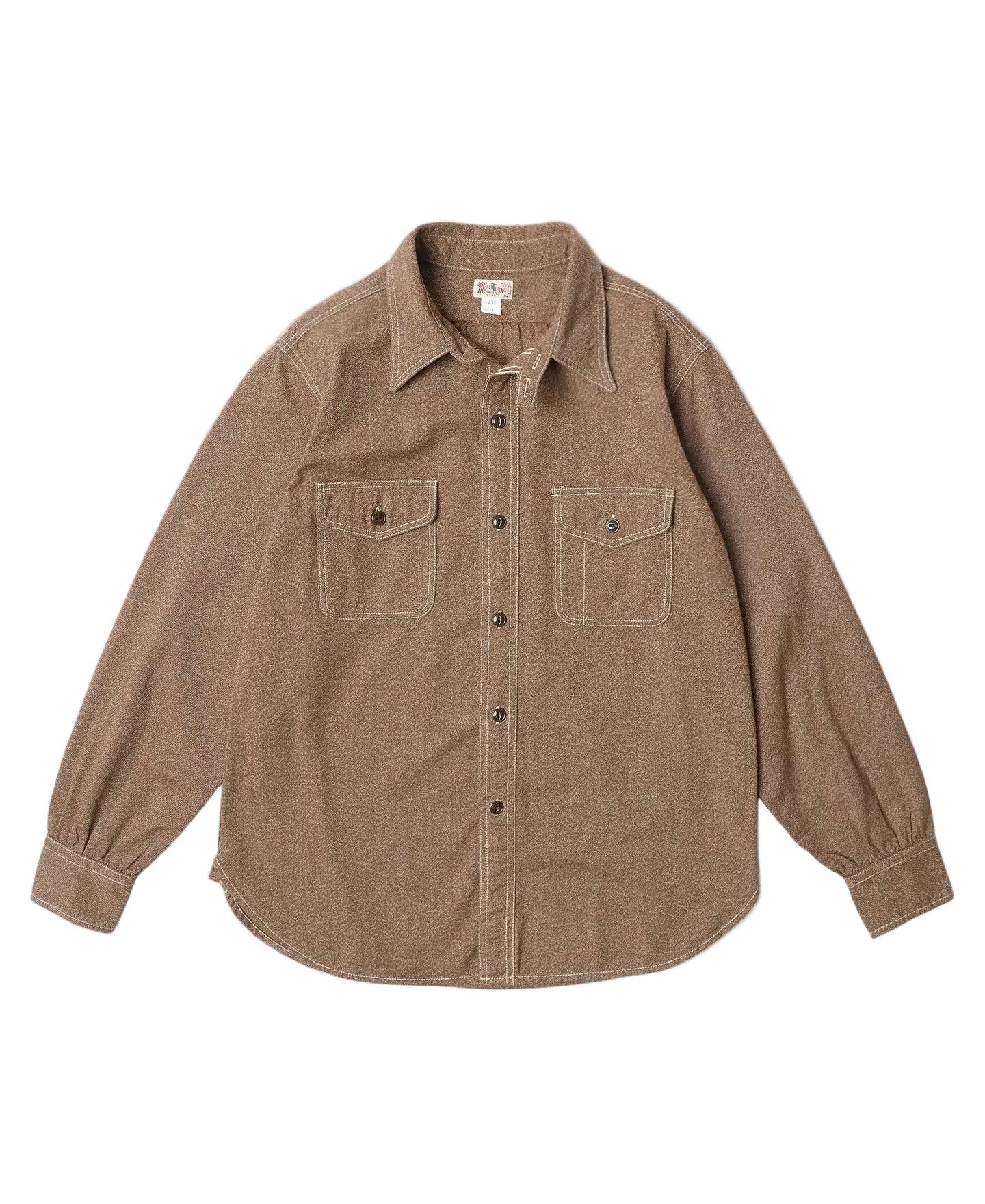 MILITORA LOT 217 1940S POIMED COLLAR SALT & PEPPER SHIRT - CHESTNUT BROWN