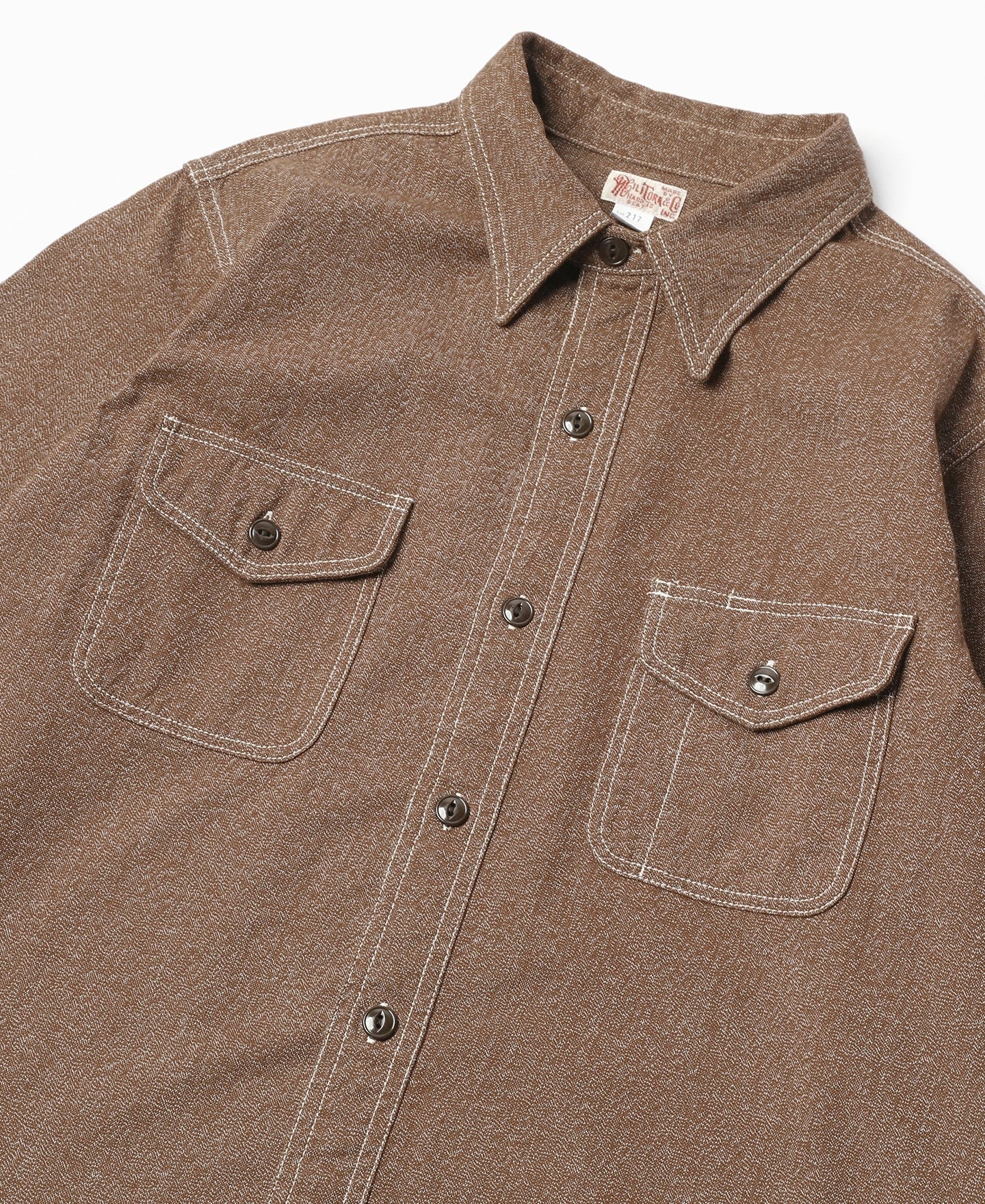 MILITORA LOT 217 1940S POIMED COLLAR SALT & PEPPER SHIRT - CHESTNUT BROWN