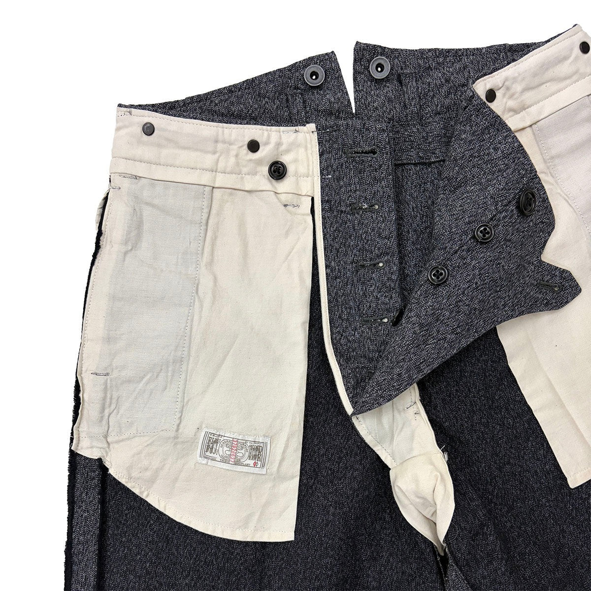 DRY BONES HIGH BACK BLACK CHAMBRAY WORK TROUSERS - BLACK