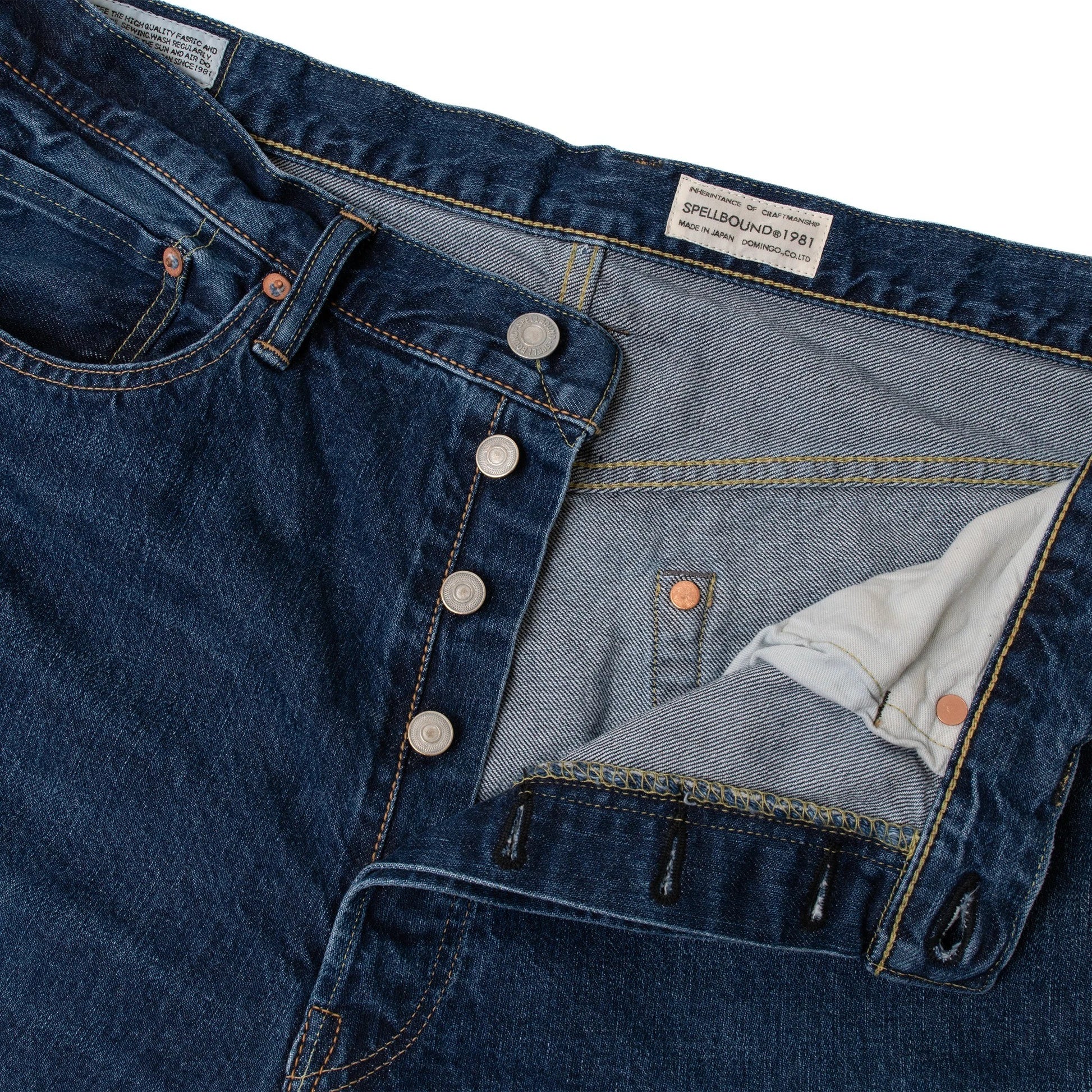 SPELLBOUND 40-701C-F 5POCKET SELVAGE REGULAR STRAIGHT JEANS - USED INDIGO