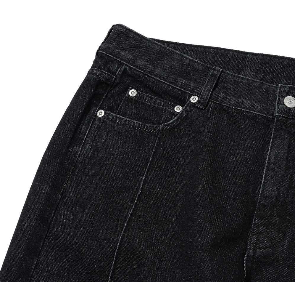 UNIFORM BRIDGE PIN TUCK WIDE DENIM PANTS BLACK WASHED - BLACK WASHED