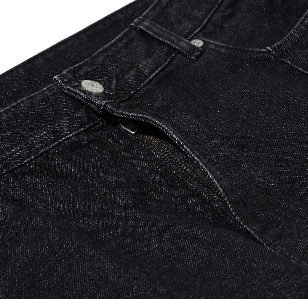 UNIFORM BRIDGE PIN TUCK WIDE DENIM PANTS BLACK WASHED - BLACK WASHED