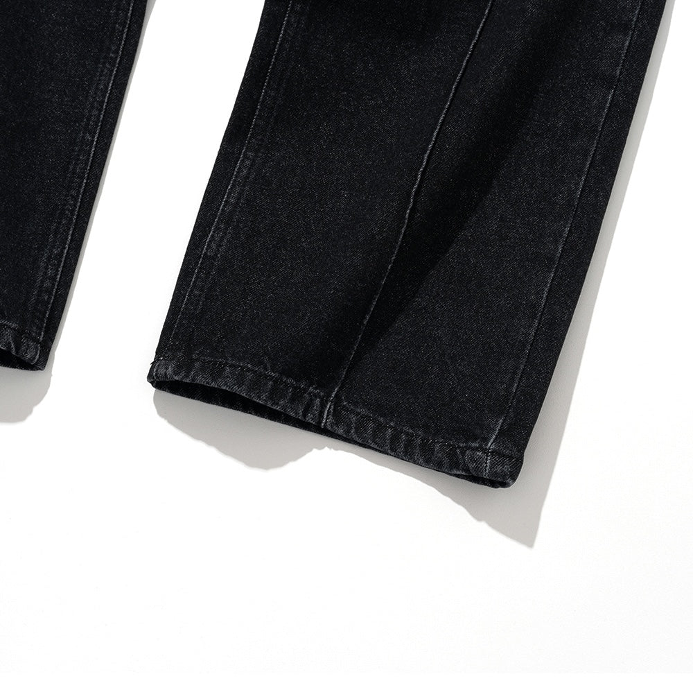 UNIFORM BRIDGE PIN TUCK WIDE DENIM PANTS BLACK WASHED - BLACK WASHED