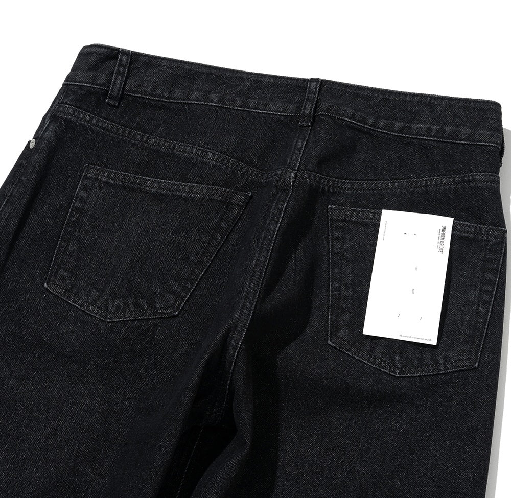 UNIFORM BRIDGE PIN TUCK WIDE DENIM PANTS BLACK WASHED - BLACK WASHED