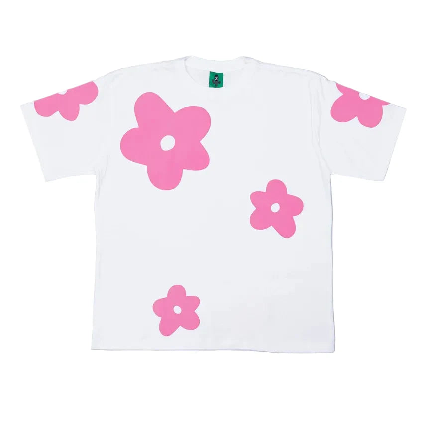 BLACK CACTUS BS243 WHITE COTTON OVERSIZE T-SHIRT FLOWER PINK VELVET