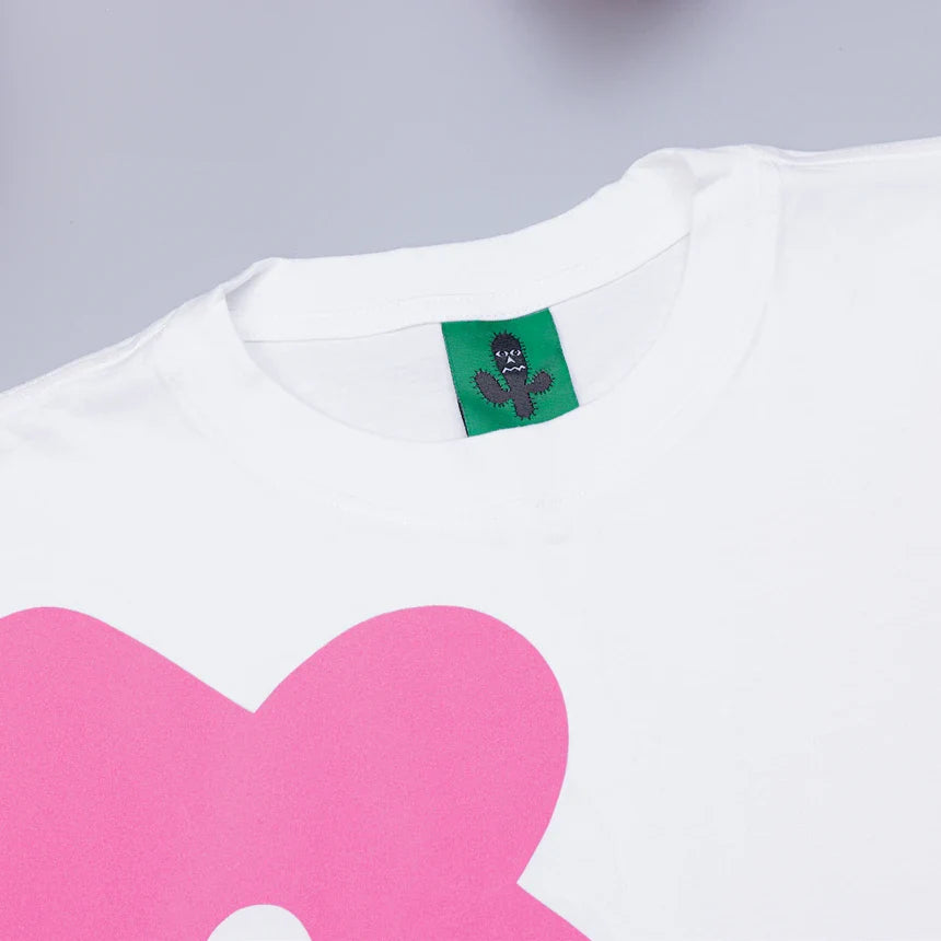 BLACK CACTUS BS243 WHITE COTTON OVERSIZE T-SHIRT FLOWER PINK VELVET