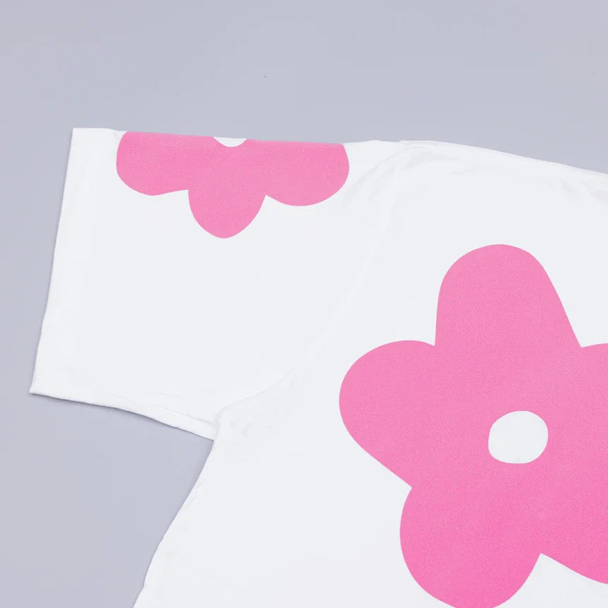 BLACK CACTUS BS243 WHITE COTTON OVERSIZE T-SHIRT FLOWER PINK VELVET