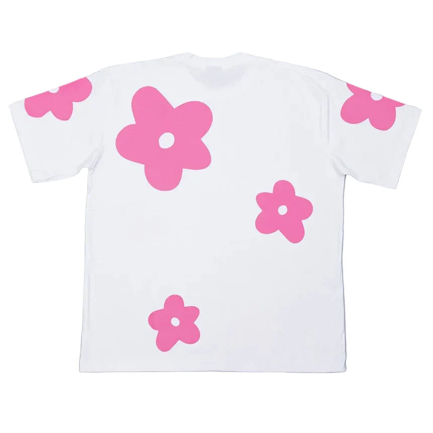 BLACK CACTUS BS243 WHITE COTTON OVERSIZE T-SHIRT FLOWER PINK VELVET