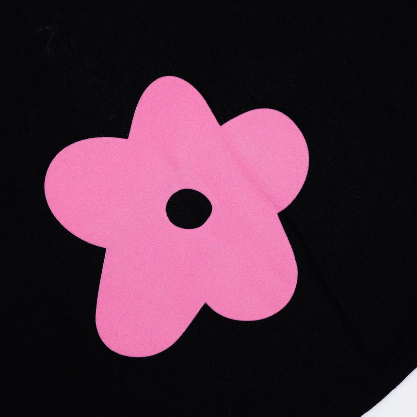 BLACK CACTUS BS245 BLACK COTTON OVERSIZE T-SHIRT FLOWER PINK VELVET