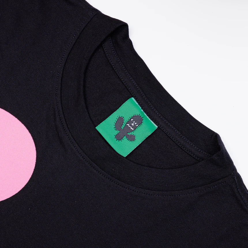 BLACK CACTUS BS245 BLACK COTTON OVERSIZE T-SHIRT FLOWER PINK VELVET