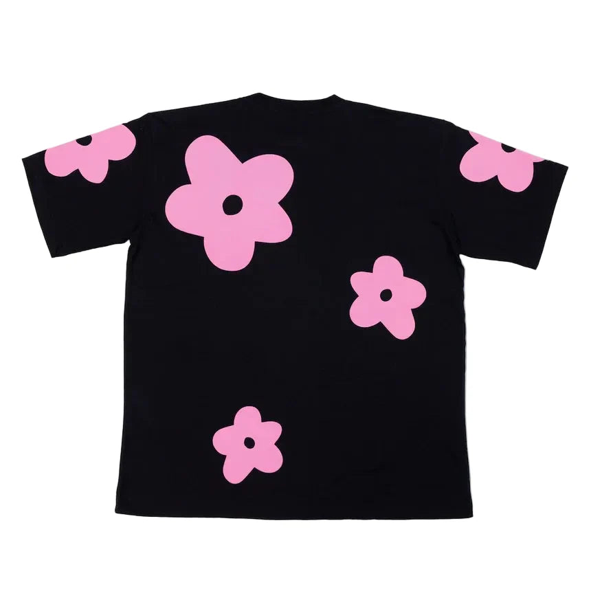 BLACK CACTUS BS245 BLACK COTTON OVERSIZE T-SHIRT FLOWER PINK VELVET