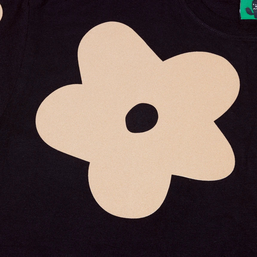 BLACK CACTUS BS246 BLACK COTTON OVERSIZE T-SHIRT FLOWER BROWN VELVET