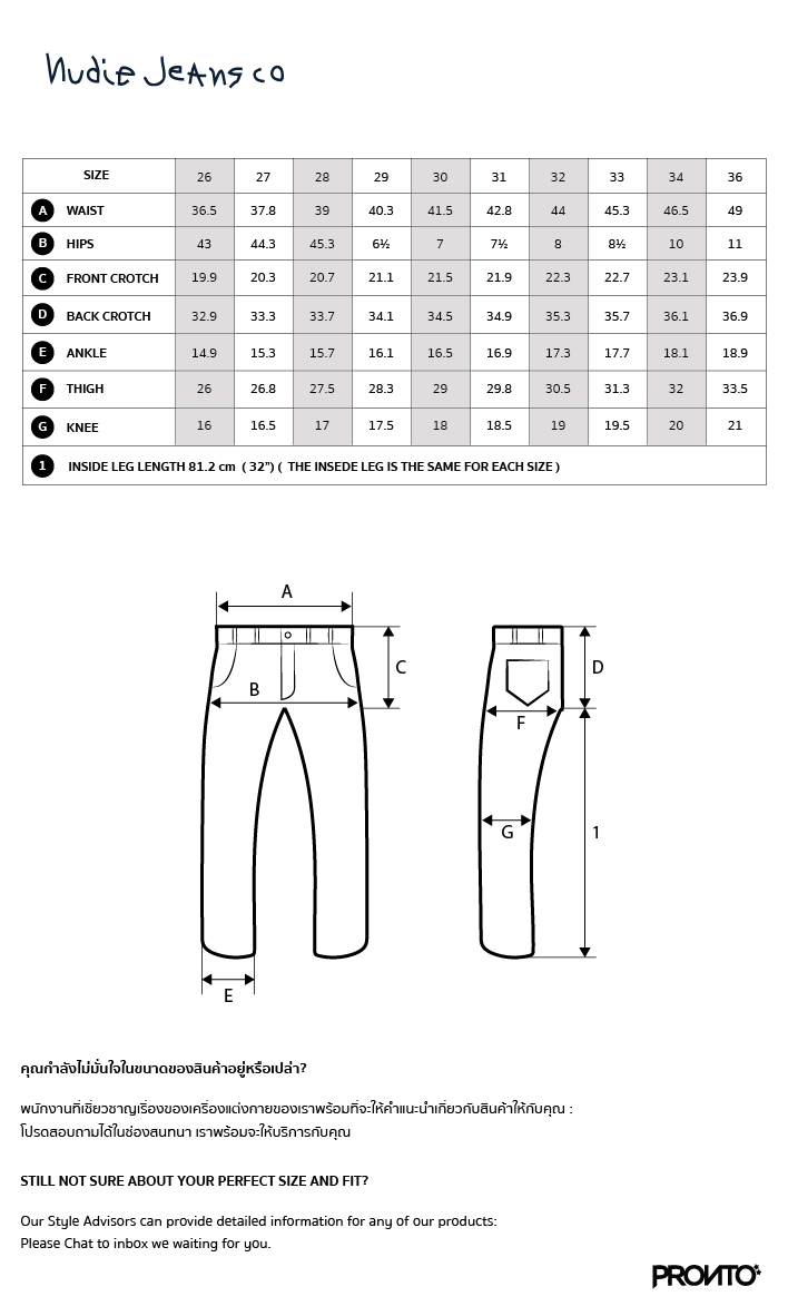 nudie jeans size chart